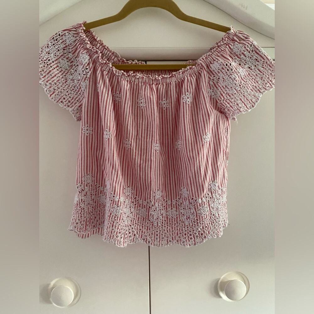 Vintage Hollister Red White Striped Embroidered short Sleeve pullover XS Y2K
